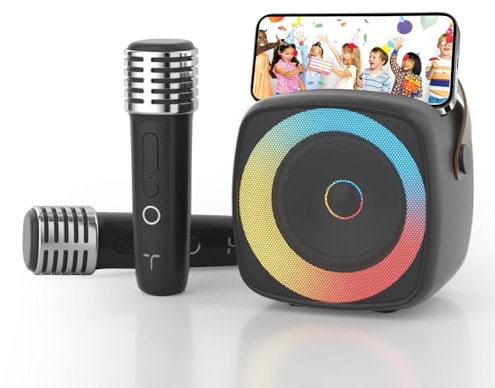 Karaoke para niños con 2 micrófonos, Regalo niña 3-12 años micrófono Bluetooth para niños y niñas, portátil máquina de Karaoke con diseño Soporte para teléfono, Sistema PA para Fiestas en casa