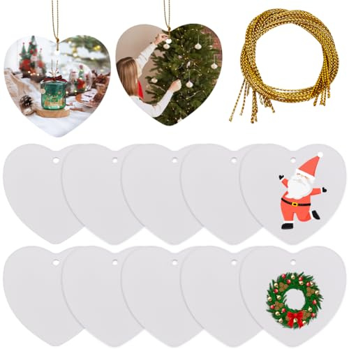 SOFPLATE 1 caja de 12 adornos de Corazón de Cerámica, Discos Colgantes Personalizados de Dos Caras Esmeriladas Blancas para Pintar, Decoraciones de Porcelana DIY para el Hogar, Exteriores, Navidad, Sa