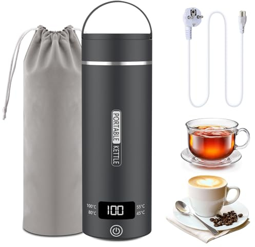 Bollitore elettrico da viaggio piccolo, 500 ml, piccolo bollitore da viaggio, ad alta velocità, mini bollitore portatile in acciaio inox 316, chiusura automatica, per tè, caffè (Grigio)