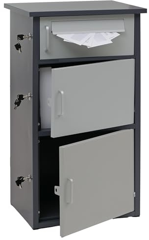 Cassetta per pacchi HWC-O51, cassetta postale portalettere, 3 scomparti, acciaio 89x49x38cm - grigio scuro/grigio chiaro