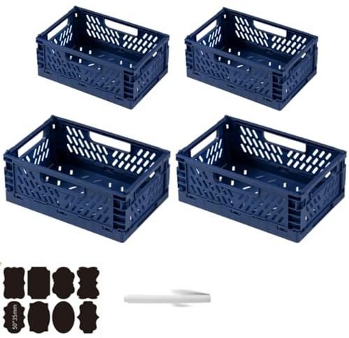CNKHDZ 4 Stück Klappbox Klappkiste Blau 2 pack 30×20×12 cm+2 pack 20×14×9 cm Klappboxen Faltbar Stabil Klappkorb Faltbar Klappkorb Aufbewahrungsbox Boxen Aufbewahrung für Küche,Arbeitszimmer,Büro