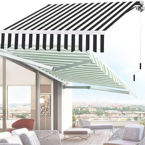 Tenda da Sole con Braccio Articolato Manuale, Tenda Sole per Terrazze, Installazione Inclinata Lunghezza Regolabile, Tenda da Sole Impermeabile e Resistente BlackAndWhiteStripes-5x3m
