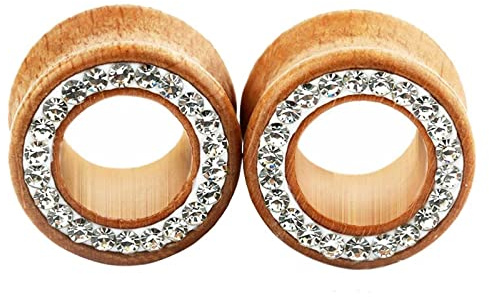 RDSGYZ 2 st. Charmigt öronförlängning träplugg tunnel och zirkon, elegant plugg tunnel stretching trä kroppspiercing set för unisex, 8mm(0G), Trä, Kubisk zirkon