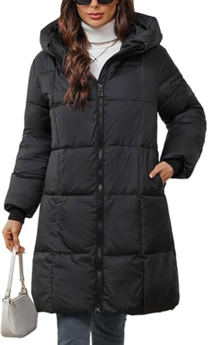 ORANDESIGNE Abrigos Plumas Mujer Largo Invierno Plumifero con Capucha Chaqueta Acolchada Gruesa Cálido Plumas Talla Grande A Negro XXL