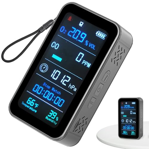 Portable Carbon Monoxide Detector for Travel | 7-in-1 O2/CO Alarm with Air Pressure | Temperature, Humidity Sensors & 230-Hour Standby | Room Oxygen Monitor for Home, Hotel, Camping, RV