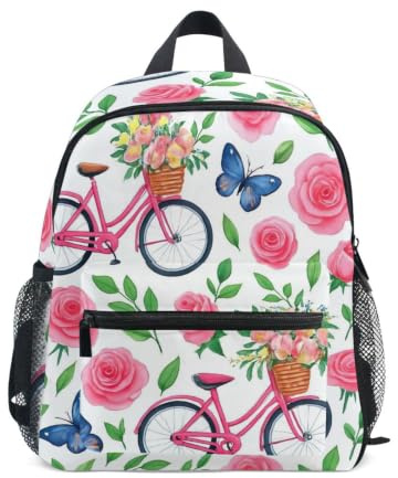 Cykelkorgar blommor småbarn ryggsäck för flickor pojkar barn ryggsäckar, Cyklar korgar blommor, Medium, Coola ryggsäckar för fotboll | för 3-8 år, lätta, barnryggsäckar med namnbricka