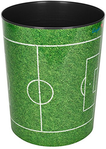 Läufer 26665 Papierkorb Fußballfeld, 13 Liter Mülleimer, perfekt für das Kinderzimmer, rund, stabiler Kunststoff, Abfalleimer für Kinder