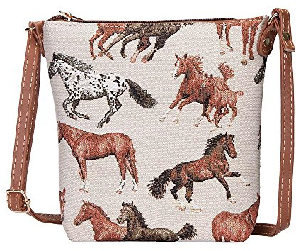 Signare Tapisserie Kleine Tasche Damen, Handtasche Damen Klein, Reisepass Tasche, Mini Handtasche mit Tier- und Haustierentwürfen (laufendes Pferd)