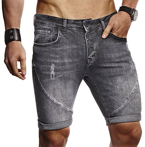 Leif Nelson herr sommar kort jogging jeans byxshorts Jeanshose basic Hose 5-Pocket Destroyed Used Stretch fritidsbyxor LN9160