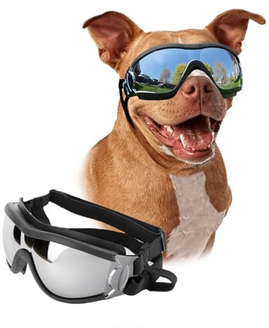 PETLESO Hundebrille, UV-Schutz, wasserdicht, Winddicht, für mittelgroße bis große Hunde, Schwarz
