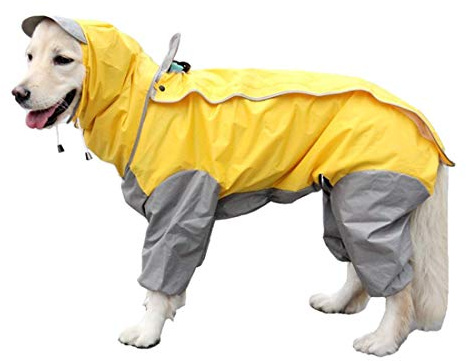 VICTORIE Impermeabile per Cani Poncho Antipioggia Neve Vestiti Mantellina Cappuccio Riflettente Regolabile per Piccolo Medie e Grandi Cani Animali Giallo 5XL