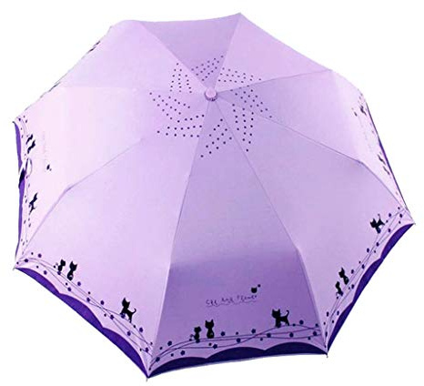 umbresen Windproof Compact Travel Folding Cute Cat Umbrella,Auto Open Close Rain&Sun Lightweight Portable Umbrellas with Cover for Kids Women Men (Purple)