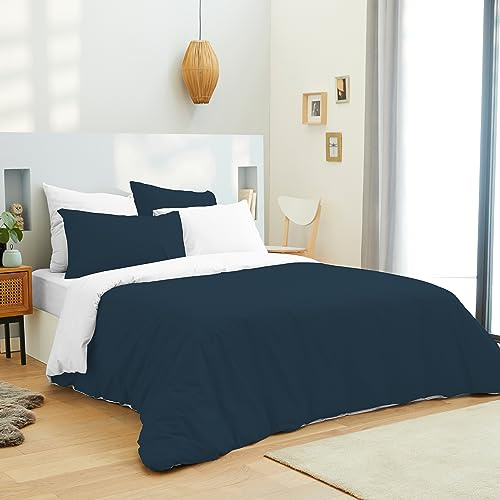 univers decor - Pack Complet 6 pièces Bicolore réversible Housse de Couette 240 x 220 cm pour lit 160 x 200 cm 100% Coton / 57 Fils/cm²