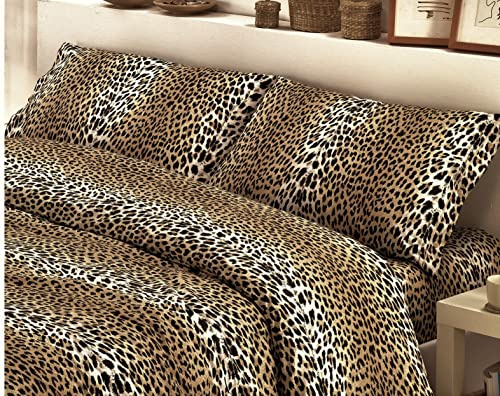 L'Emporio Casa Set Completo Lenzuola Leopardato - Zebrato Matrimoniale Lenzuolo Morbidissimo 100% Cotone Italiano (LEOPARDATO)
