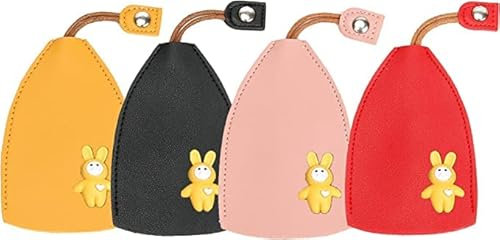 xinrongda Custodia per chiave estraibile creativa, custodia per chiavi in pelle PU, portachiavi a forma di governante, portafogli fatti a mano per chiave auto di grande capacità, 4 pezzi, Rabbit