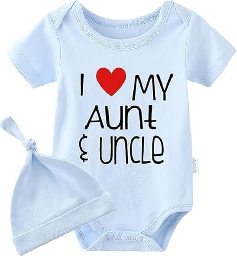 culbutomind Baby tvillingar sparkdräkt I Love My Aunt Uncle Fun Baby Body kortärmad present till födseln pojkar flickor tvillingar kläder med hatt, Blå I Love My Aunt Uncle, 0-3 månader