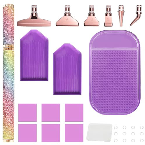 Diamond Painting Stift Metall Zubehör, DIY 5D Diamant Malerei Stift Werkzeug Set mit 6 Ersatz Stiftköpfe Gewinde Bunt Diamond Painting Stifte Zum Befüllen für Diamantmalerei Stickerei Nagelwerkzeug
