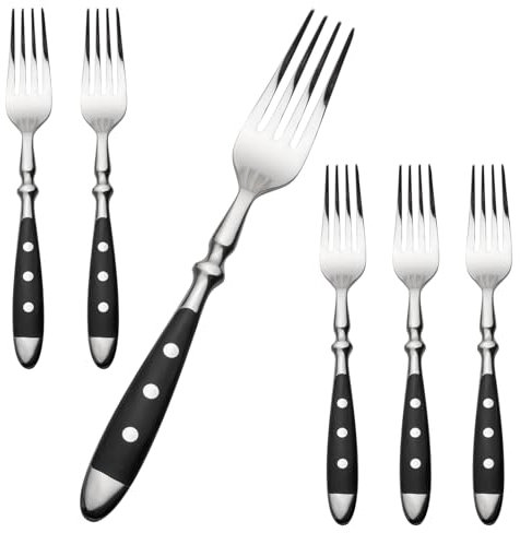 Alata Forchette da tavola, 6 pezzi, in acciaio inox, con manici neri moderni, forchette e cucchiai, posate, ideali per la casa, ristorante, feste all'aperto, sposi, serie Berlin