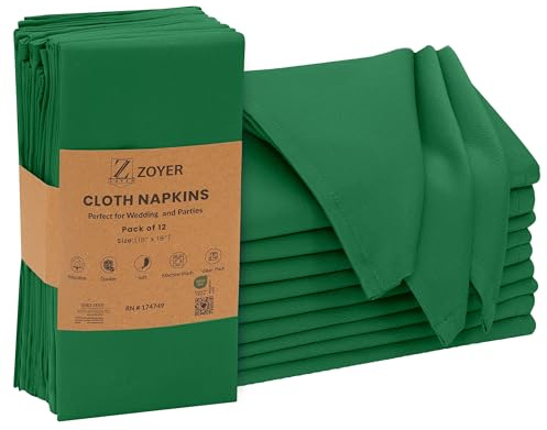 Zoyer Cloth Napkins Set of 12, 18x18 Inches Cotton Enrich Napkins Cloth ‎Washable, Soft & Durable Dinner Napkins for Parties, Wedding, Christmas, ‎Thanksgiving & Everyday Use - Dark Green