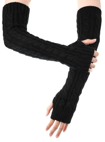 Prasacco 1 Paar Armstulpen für Damen, 48 x 7 cm Lange Fingerlose Handschuhe Winter Gestrickte Handstulpen Schwarze Gestrickte Handschuhe für Männer, Frauen, Kinder