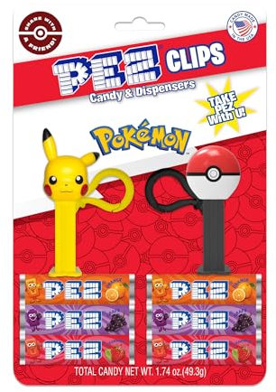 Pokémon PEZ Clips (deux mini distributeurs PEZ sur porte-clés + six recharges de bonbons)