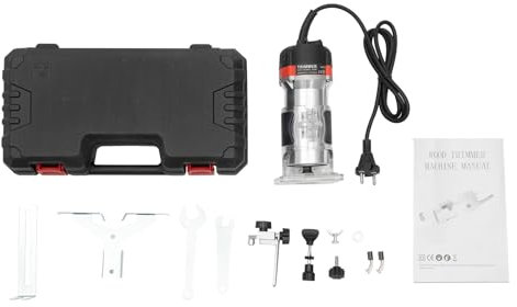 Fresadora de bordes profesional 800 W 30.000 rpm con bolsa de transporte, fresadora eléctrica con portabrocas de 6,35 mm, base transparente con guía para la fresadora