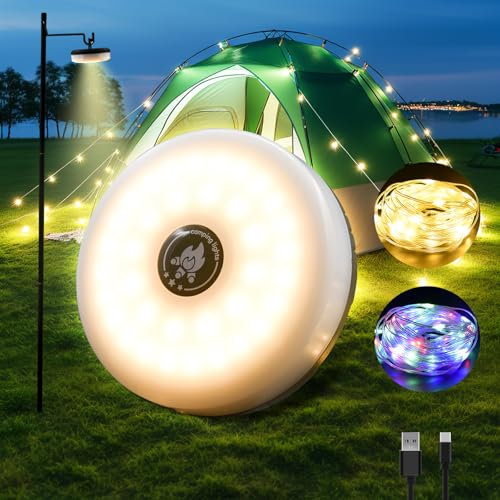 Luci da Esterno Campeggio, 3-in-1 Facile da Organizzare Ricaricabili Catena Esterno 10M, 8 Modalità Impermeabile Catena Luminosa Esterno,Luci per Tenda Campeggio Ombrellone da Giardino