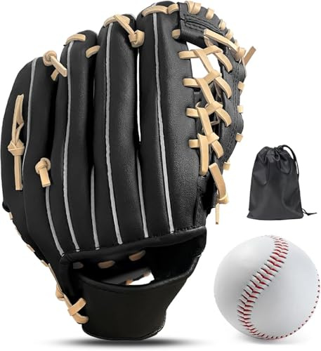 LeapBeast Guanti da Baseball, Brocca Softball Guanti con Morbido Baseball, Solido PU Ispessimento Left Hand Guanti per Bambini/Ragazzi/Adulti Professionale Baseballs Guanto (Nero Marrone C, 12.5)