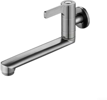 GLOBALHUT Stainless Steel Wall Mounted Kitchen Sink Faucet, Single Cold Water Tap Rotatable Extended Spout Long Mop Pool Tap(20cm)