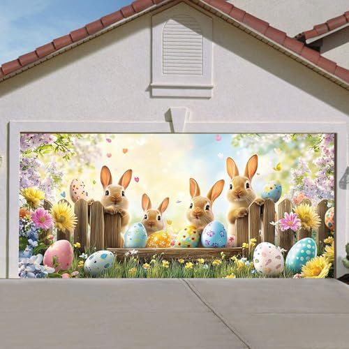 Décoration de Porte de Garage pour Pâques, Couverture de Bannière de Porte de Garage Décoration de Pâques Fond de Scène d'Œufs Colorés de Pâques Toile de Fond pour Fête de Pâques Vacances Printemps