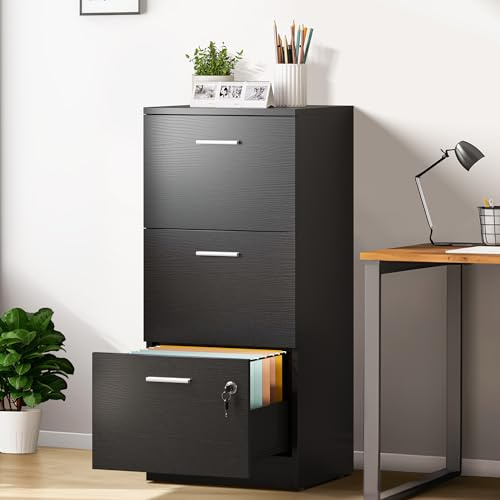 YITAHOME 3-Drawer Lockable File Cabinet for Home Office, Black
