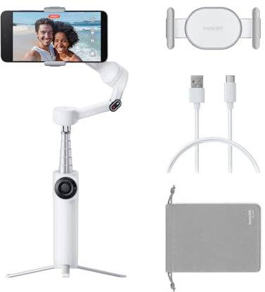 Insta360 Flow 2 Gimbal Blanco para Smartphone - estabilizador Plegable con IA para teléfono, Seguimiento multipersona, trípode/Selfie Stick, Control Remoto, Gimbal para iPhone/Android, Viajes y vlog