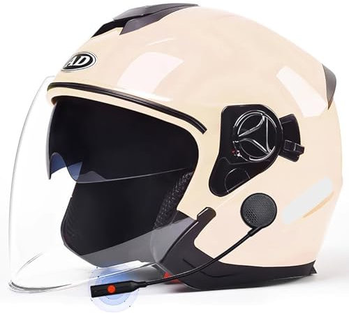 Casco Da Moto Bluetooth Con Microfono Integrato, Casco Da Moto Aperto Con Certificazione ECE, Casco Da Moto Elettrico Unisex Per Adulti, 3/4, Per Ciclomotore E Scooter C3,54-59cm