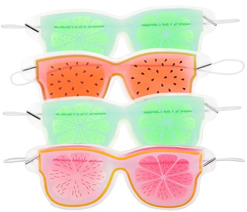 Veemoon Masque Yeux en Pvc 4 Pièces Taille Unique Patchs Oculaires Rafraîchissants pour Garçon et Filles Motifs Fruits Multicolores Réutilisable pour Relaxation et Couleur Aléatoire