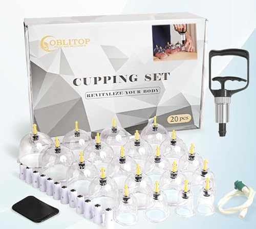 OBLITOP V01 Lot de 22 ventouses en verre avec pompe à vide Taille V2.0 pour homme et femme Pour muscles du corps, maux de dos, massage