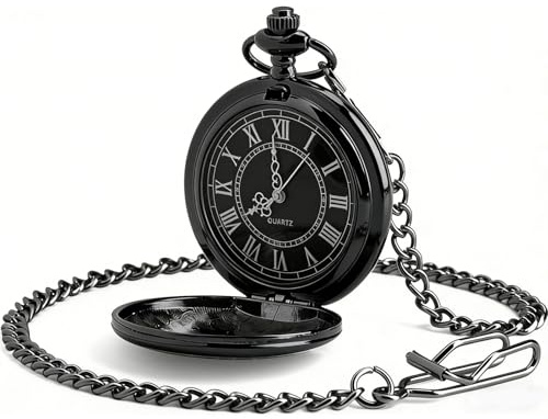 Ziyonix Reloj Bolsillo Hombre con Cadena, Vintage Reloj de Bolsillo de Cuarzo - Regalo Antiguo para Cumpleaños, Aniversario, Navidad, Día del Padre (Negro)