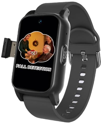 VCYEX Reloj Localizador Personas Mayores Detección De Caídas SOS para Personas Mayores Reloj Inteligente con Boton Emergencia AncianosBlack,1.25 * 0.57 * 2.22inch