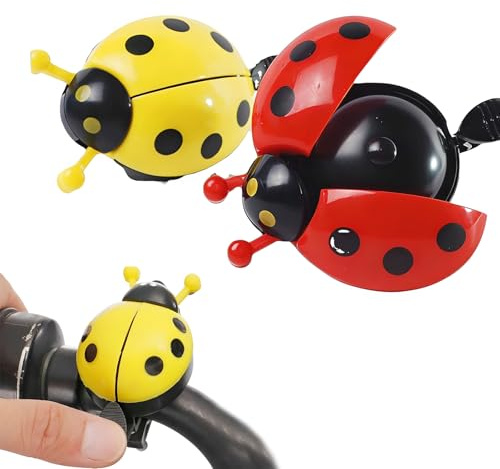 2 Pezzi Campanello per Bicicletta a Forma di Coccinella, Rosso e Giallo, in Alluminio, Suono Forte, Adatto per Manubrio 22 mm, per Bici Bambini e Adulti