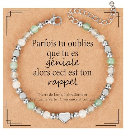 Aretas Bracelet pierre de lune labradorite aventurine verte courage épanouissement Fête des mères cadeau anniversaire pour elle amies ou famille
