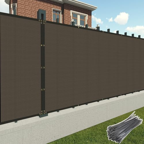 Patio 6' x 50' Fence Privacy Screen Brown Commercial Grade Heavy Duty Outdoor Backyard Shade Windscreen Mesh Fabric with Brass Gromment with Zipties