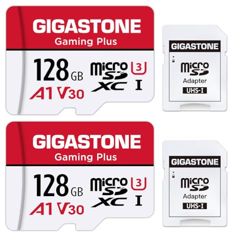 GIGASTONE Gaming Plus 128GB MicroSDXC Speicherkarte 2 Stück, für Nintendo-Switch 1, bis zu 100/50 MB/s. UHS-I A1 U3 V30 Klasse 10, 4K UHD Video Micro SD Karte