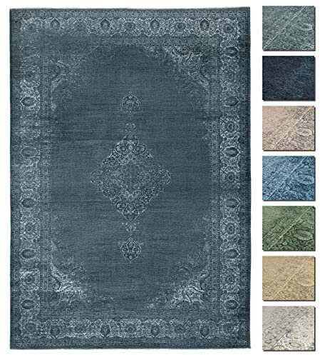 TESSO LIVING Kelim Vintage Teppich Wohnzimmer Holzkohle Grau 195 X 280 cm, Waschbar Boho Super Soft, Moderner Kurzflor