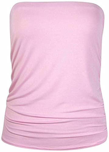 New Womens Ladies Vest Strapless Ruched Sleeveless Boob Tube Bandeau Top 8-26 (XXXL (24-26), baby pink)