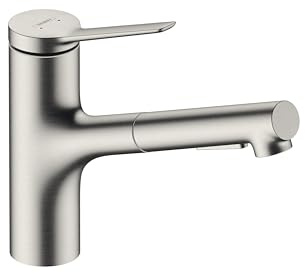 hansgrohe Zesis 74800801 - Grifo de cocina de acero inoxidable con rociador extraíble, grifo para fregadero de cocina, acero inoxidable óptico