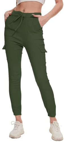 Nuofengkudu Skinny Elastico Pantalones Cargo Tobilleros Bolsillos Tiro Alto Cordón Slim Fit Deporte Pantalón Jogger Trabajo Jogging Pants Chandal Moda Comodo Sweatpants Verde Ejército Tamaño 36