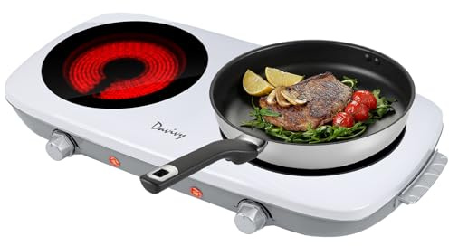 Davivy Double Burner Electric Hot Plate, 1800W (2x900W) Portable Electric Stove, 2-Burner Cooktop with Crystallite Ceramic Glass, Dual Heating Zones, Flexible Temp Control, for Kitchen, RV, Dorm