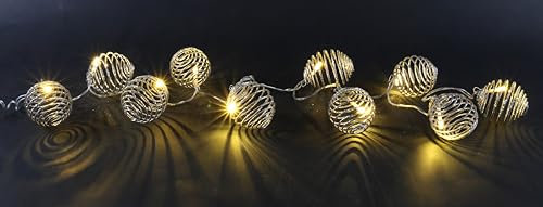 Flair Flower Guirnalda de bolas LED, 1 metro, 10 LED, blanco cálido, farolillo, plata, interior, decoración, cadena de luces esféricas, funciona con pilas, decoración navideña, guirnalda de luces