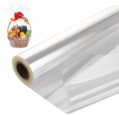 WOPPLXY Geschenkfolie Transparent, 80cm x 50m Cellophanfolie, 3 Mil Durchsichtiges Geschenkpapier für Blumen, Geschenkkörben, Valentinstag, Weihnachten