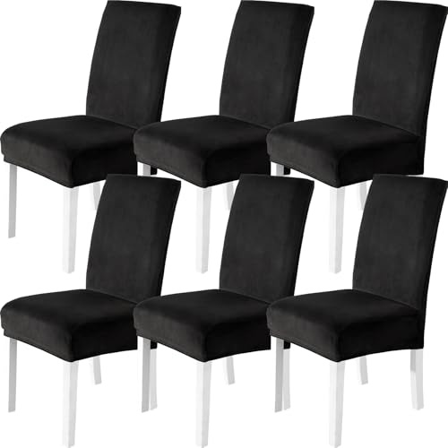 CYCMACO Stolöverdrag Sammet 6 Stycken, Universellt Matstolsöverdrag Modernt, Stretchstolskydd Elastiskt Med Ryggstöd, Avtagbart Tvättbart Stolsöverdrag Hållbar, Stolskydd För Bankett, Svart