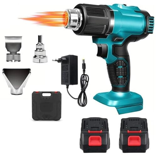 Pistola Termica ad Aria Calda Professionale, Pistola Termica con Doppia Batteria 48V, 2 Temperatura 350°/550°C, con Protezione da Sovraccarico e Blocco di Sicurezza, 3 Ugelli + Guanti Omaggio